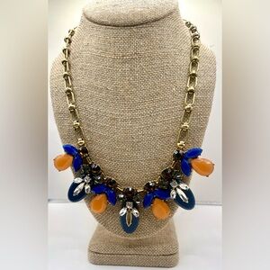 J. Crew Cobalt and Navy Blue, Orange and Brown Faceted Stones Gold Plate Chain